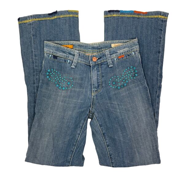 Vigoss Studio Carolina Big Girls Embellished Beaded Boho Wide Leg Jeans Size 12 - Picture 1 of 9